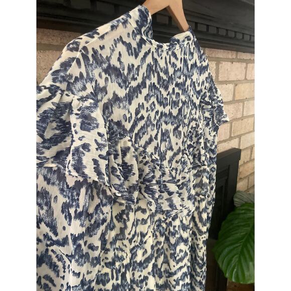 Eloquii Chiffon Tie Neck Long Sleeve Fit & Flare Dress Plus Size 20 Blue White - Picture 11 of 11